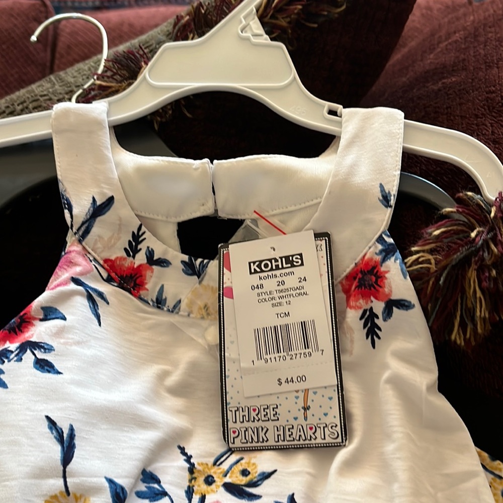 White with red and blue flowers great high low dress